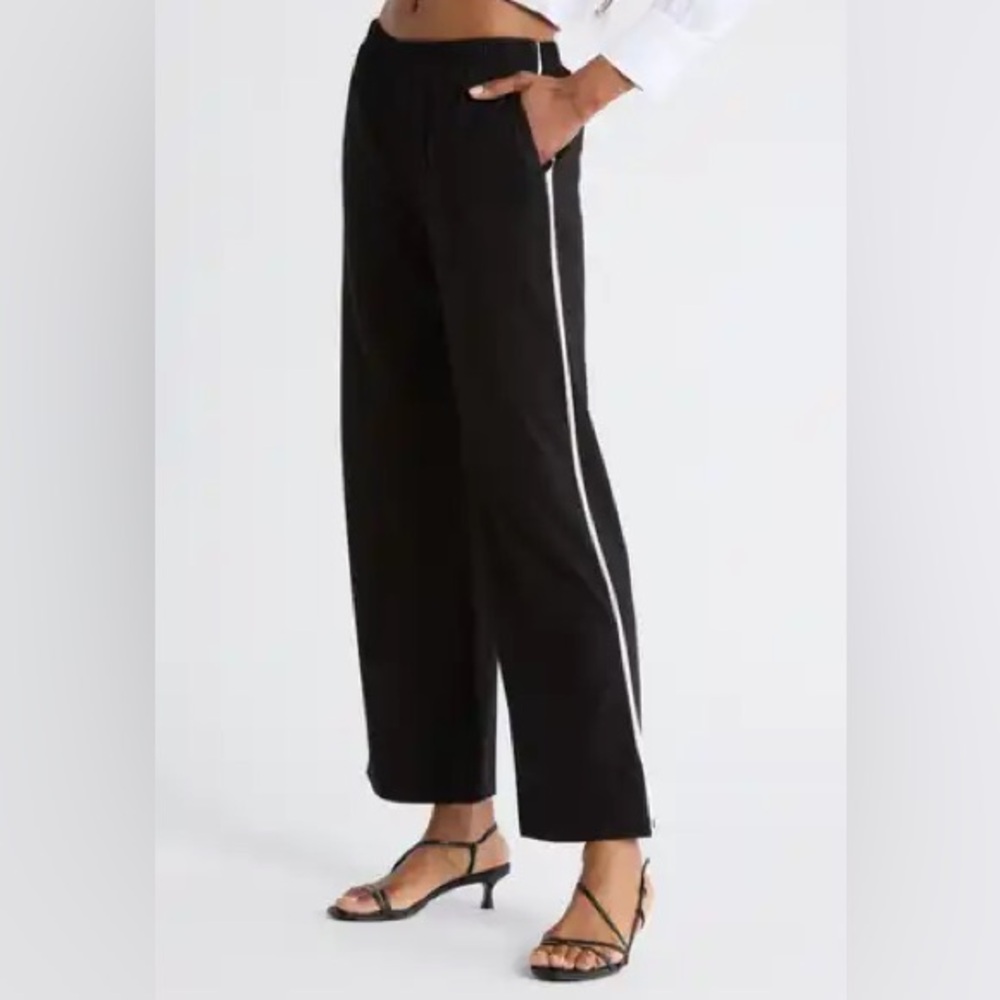 Jason Wu Black Wide-Leg Pant White Stripe Side Slit Women's Size Medium Business